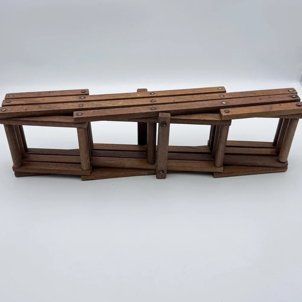 Wood Accordion Wall Rack 15 Hook Expandable Wall Mounted Hanger Retro Grannycore